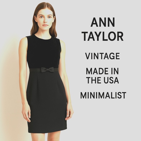 Ann Taylor Dresses & Skirts - VTG Ann Taylor Woman's Dress Sz 6 Black Velvet Bow Sheath Minimalist USA Evening